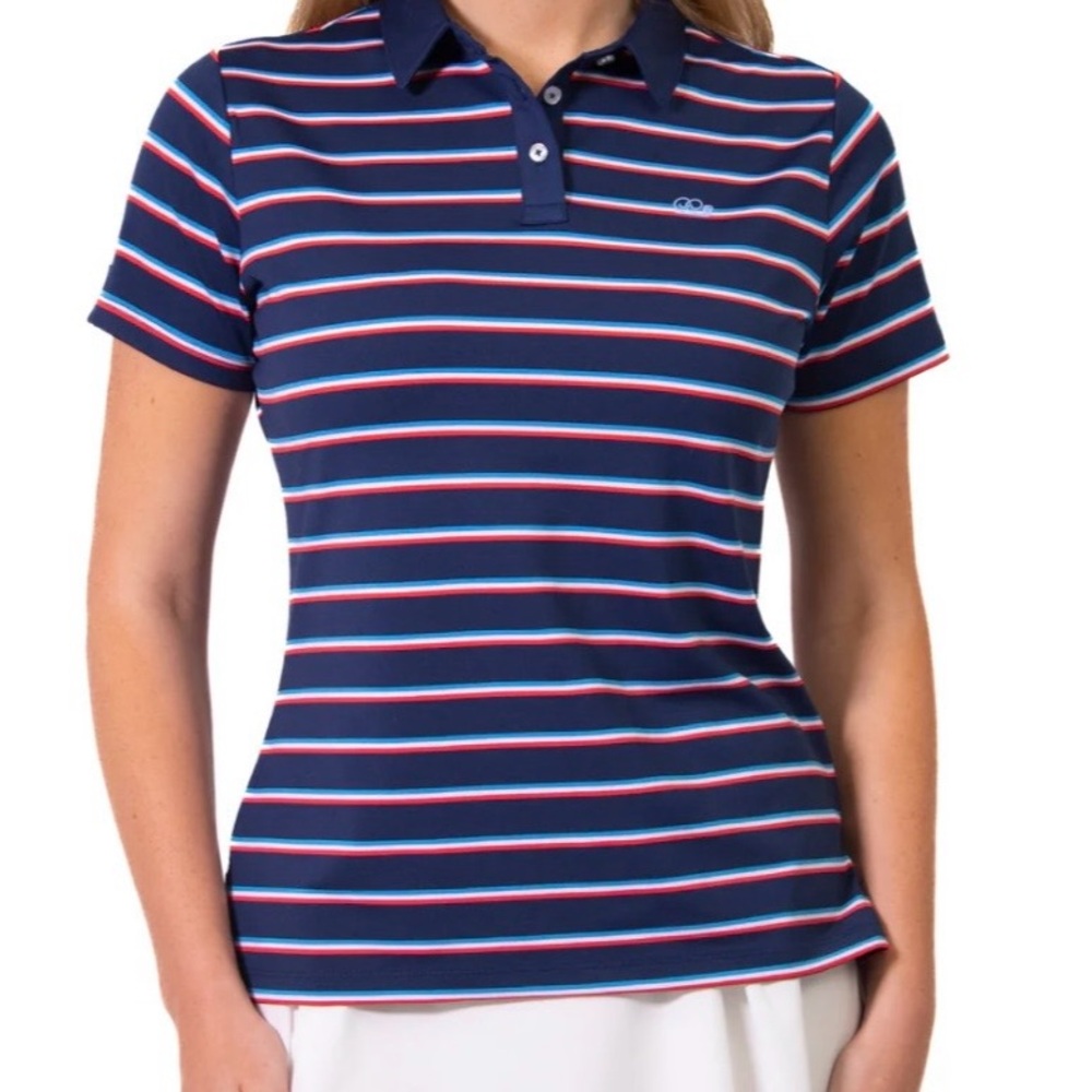 Good Good Knockout golf shirt ladies classic striped polo UPF 50+ NWT LG 10/12
